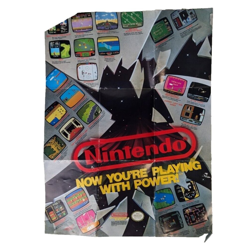 Nintendo NES box Insert poster 1989 now you’re playing with power damaged
